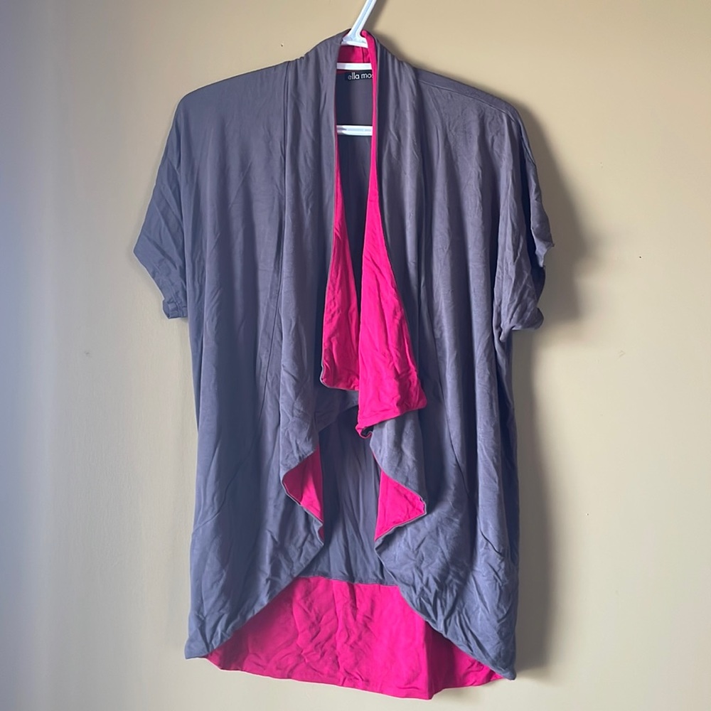 ELLA MOSS sz XS/S/M gray & pink shawl cover up top shirt